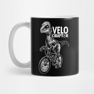 Cute Velociraptor Dinosaur Riding Bicycle Gift For Cyclist Mug